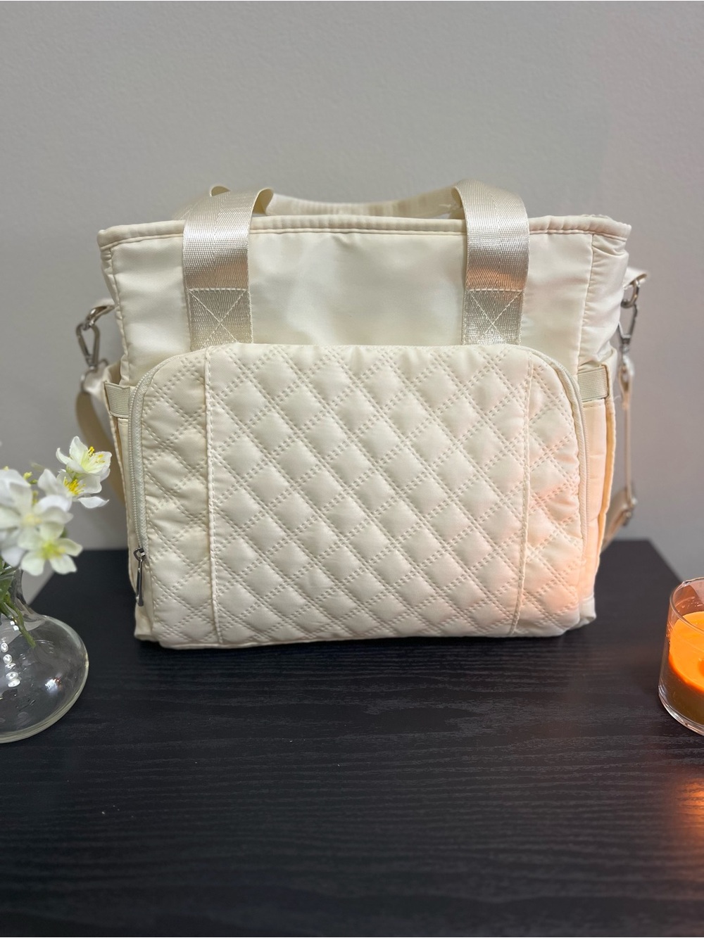 Quilted Cream Lunch Tote Bag - Women